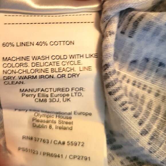 PERRY ELLIS Short Sleeve Wave Linen Blend Button Down Shirt Size XL Brown - Picture 9 of 9